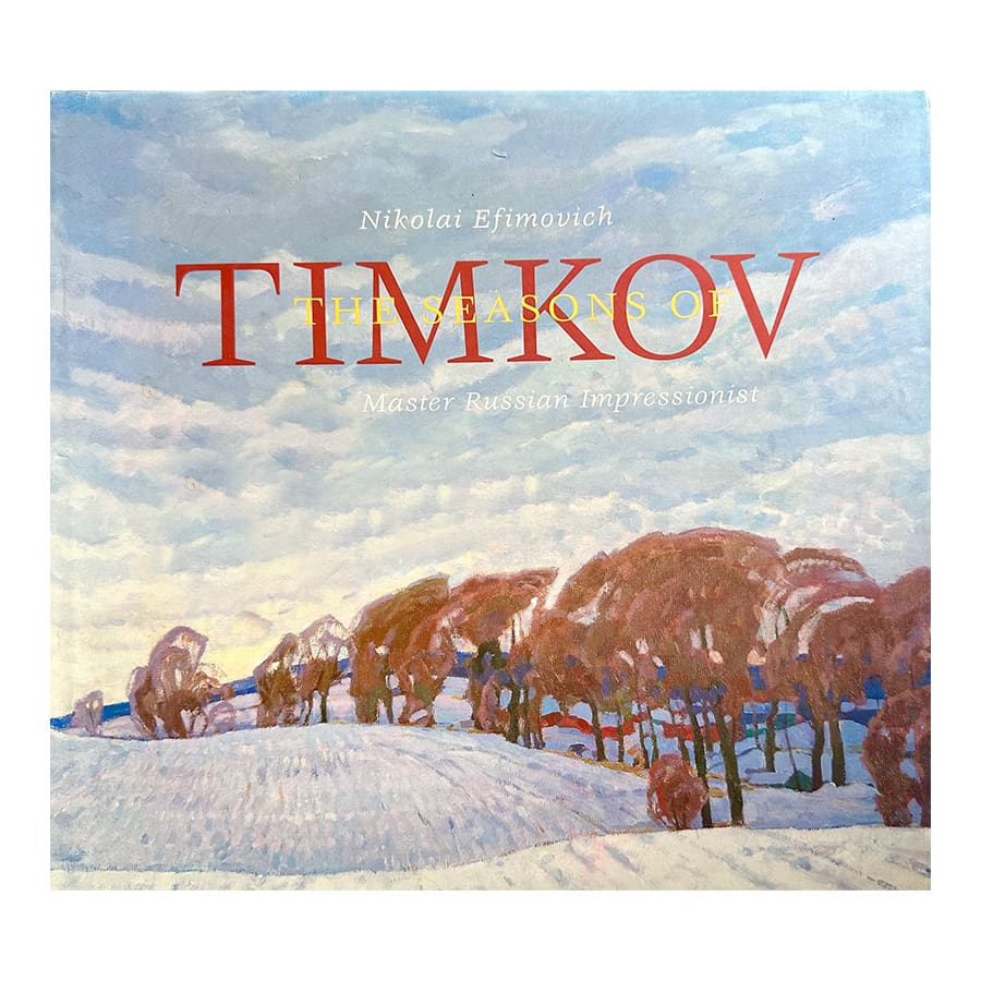 A book cover with trees and snow in the background.